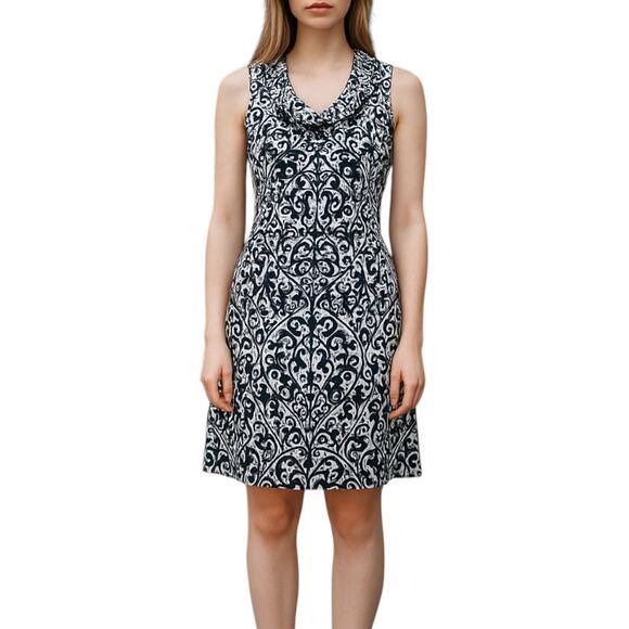 Cato Damask Cowl Neck Damask Print Mini Dress Black White Size 12 - Picture 2 of 8